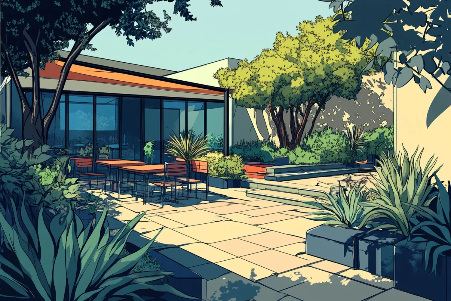 Jardín patios Una imagen de dibujos animados de carreras Ángel generativo amplio ai